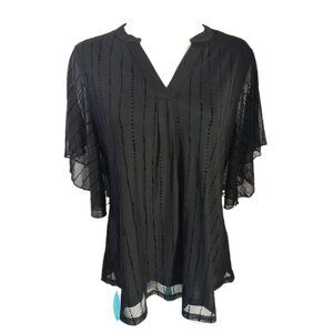 New Womens Whimsigoth Night Out Work Church Flared Flutter Sleeve Blouse Blk XL